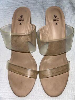 Call It Spring Beige Slides with Clear Straps